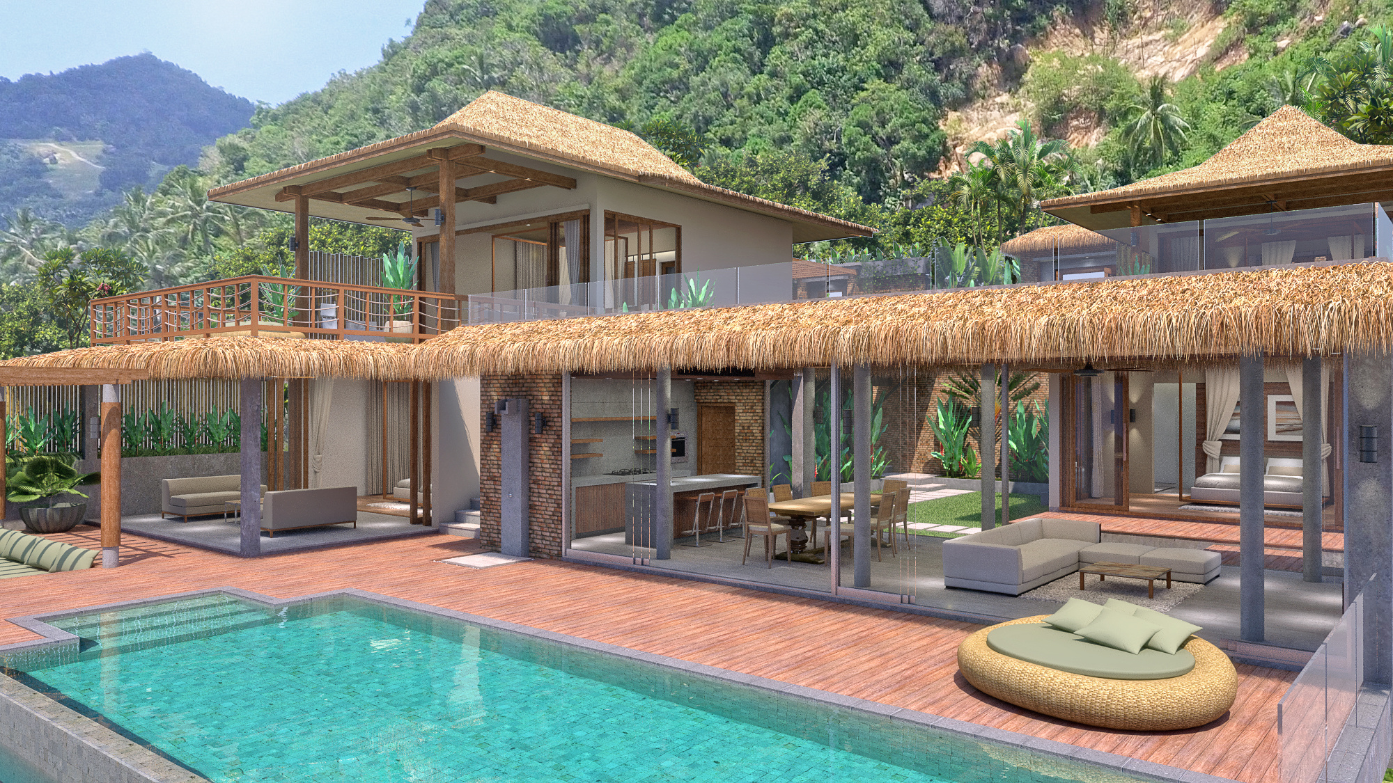 KO SAMUI A CHAWENG NOI VILLA STYLE TROPICAL DE LUXE VUE MER AVEC 4 CHAMBRES. IMMOCENTER REAL ESTATE THAILAND